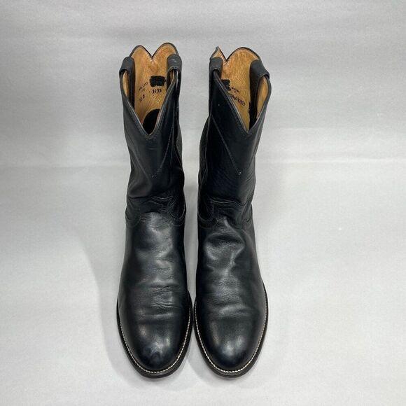 Justin Men's Size 10D Jackson Black Leather 10" Roper Cowboy Boots - Picture 3 of 12